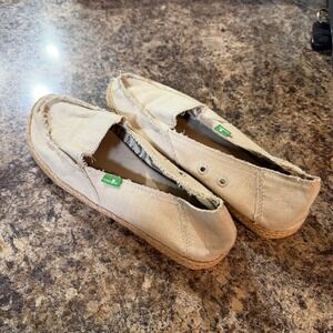 Sanuk Sidewalk Surfer Tan Canvas Slip On Loafers Womens Size 9 Casual Shoes